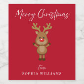 メリークリスマスサンタのトナカイのプレゼント赤 ワインラベル (シングルラベル)