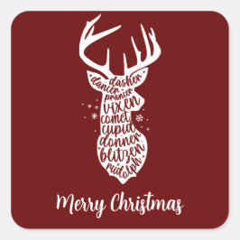 メリークリスマスサンタのトナカイ，ダークレッド スクエアシール