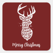メリークリスマスサンタのトナカイ,ダークレッド スクエアシール (正面)