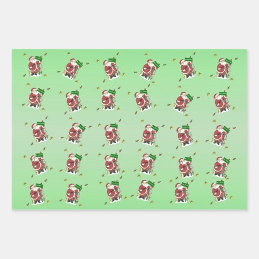 メリークリスマスサンタアニマルズツリーボウズ緑 ラッピングペーパーシート (正面3)
