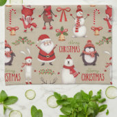 メリークリスマスサンタアンドフレンズ キッチンタオル (折り畳み)