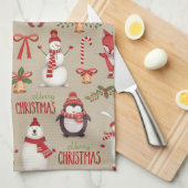 メリークリスマスサンタアンドフレンズ キッチンタオル (四つ折り)