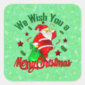 メリークリスマスサンタウィズサックスターズ紙 スクエアシール (正面)