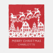メリークリスマスサンタウィンタースノーフレーク名 フリースブランケット (正面)