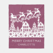 メリークリスマスサンタウィンタースノーフレーク名 フリースブランケット (正面)