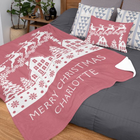 メリークリスマスサンタウィンタースノーフレーク名 フリースブランケット