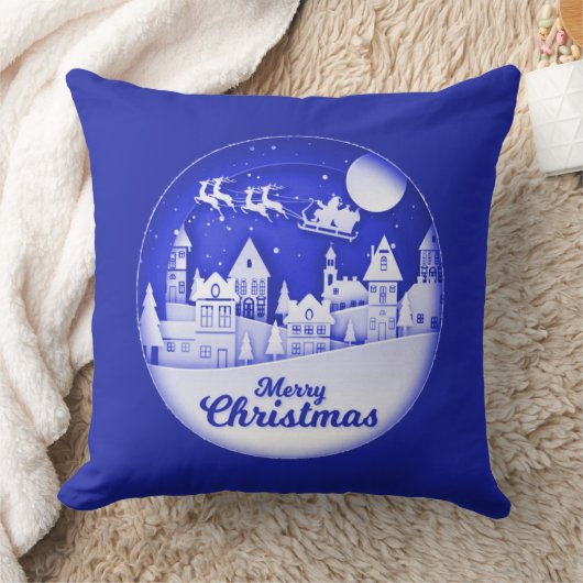 メリークリスマスサンタウィンタービレッジ クッション (ブランケット)