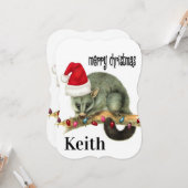 メリークリスマスサンタオポッサムフラットグリーティングカード カード (正面/裏面インサイチュ)