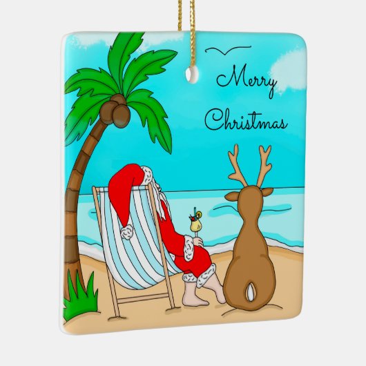 メリークリスマスサンタオンビーチとトナカイ セラミックオーナメント (右)