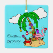 メリークリスマスサンタオンビーチとトナカイ セラミックオーナメント (裏面)