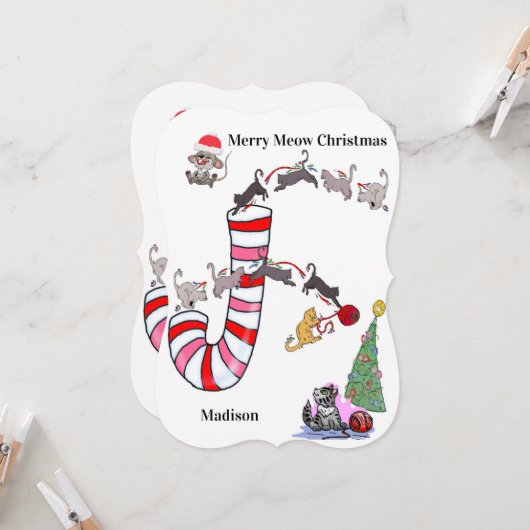 メリークリスマスサンタキャットネズミフラットグリーティングカード カード (正面/裏面インサイチュ)