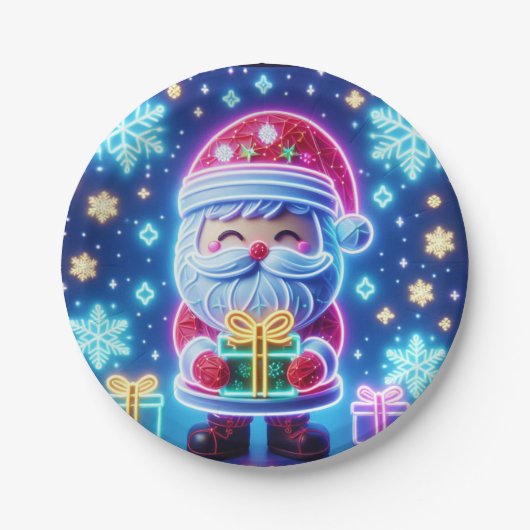 メリークリスマスサンタギフトのポスター ペーパープレート (正面)
