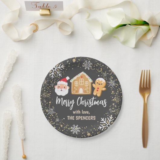 メリークリスマスサンタギンガーブレッドハウスパーティー ペーパープレート (ウェディング)