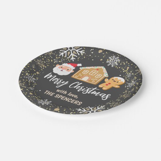 メリークリスマスサンタギンガーブレッドハウスパーティー ペーパープレート (アングル)