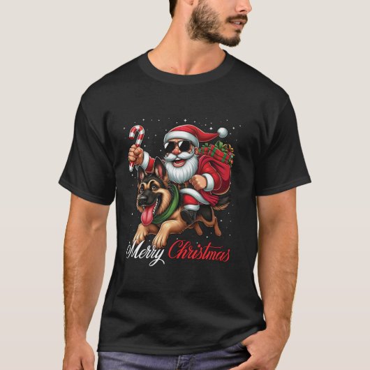 メリークリスマスサンタクロースがドイツの聖句に乗る Tシャツ (正面)