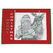 メリークリスマスサンタクロースとトナカイ ラージペーパーバッグ (正面)