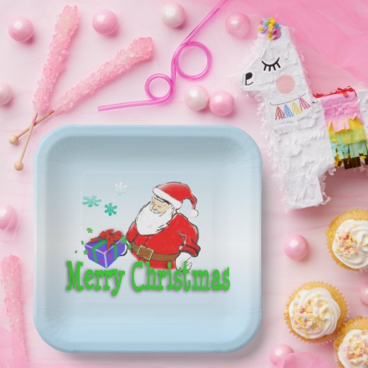 メリークリスマスサンタクロースとプレゼント ペーパープレート (パーティー)