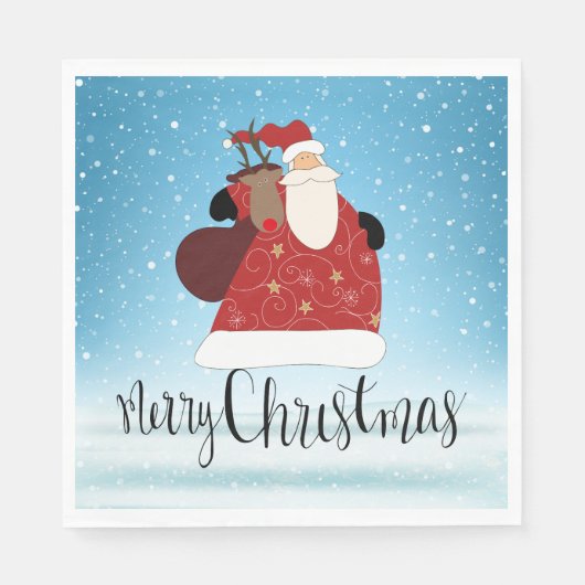 メリークリスマスサンタクロースとルドルフ スタンダードランチョンナプキン (正面)