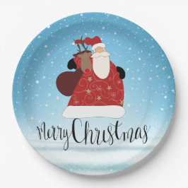 メリークリスマスサンタクロースとルドルフ ペーパープレート