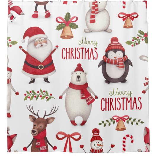 メリークリスマスサンタクロースと友人 シャワーカーテン (正面)
