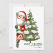 メリークリスマスサンタクロースと小妖精や小人 パーソナライズされた シーズンカード (正面)