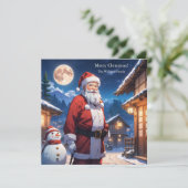 メリークリスマスサンタクロースと雪だるま シーズンカード (スタンド正面)