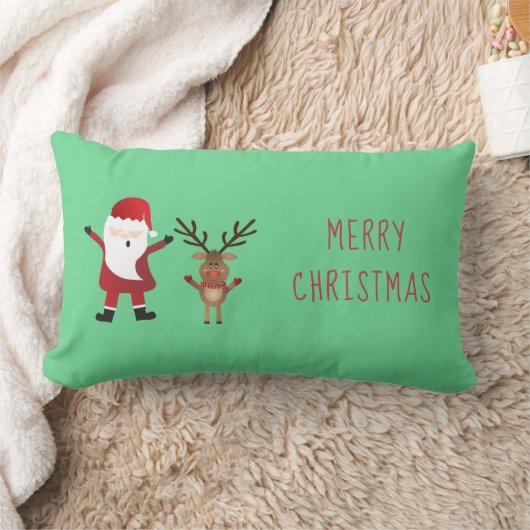 メリークリスマスサンタクロースのトナカイ ランバークッション (ブランケット)