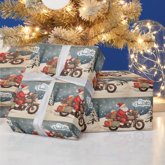 メリークリスマスサンタクロースをバイクで ラッピングペーパー (クリスマス)