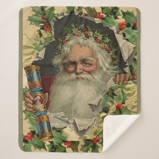 メリークリスマスサンタクロースアンティーククラシック シェルパブランケット (正面)