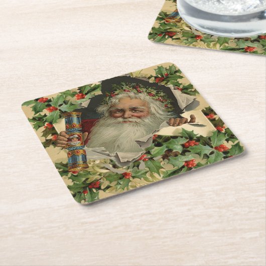 メリークリスマスサンタクロースアンティーククラシック スクエアペーパーコースター (アングル)