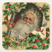 メリークリスマスサンタクロースアンティーククラシック スクエアペーパーコースター (正面)