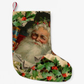 メリークリスマスサンタクロースアンティーククラシック スモールクリスマスストッキング (正面)