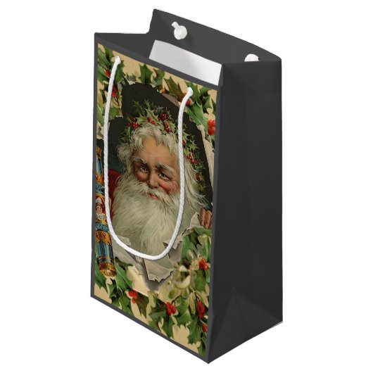 メリークリスマスサンタクロースアンティーククラシック スモールペーパーバッグ (正面アングル)