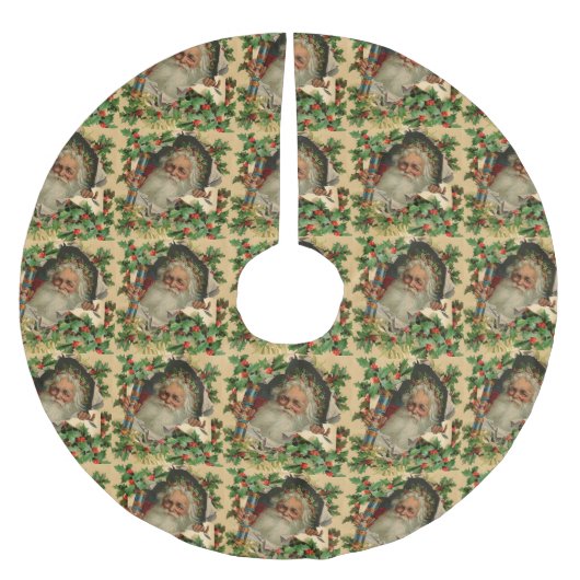 メリークリスマスサンタクロースアンティーククラシック ブラッシュドポリエステルツリースカート (正面)