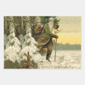 メリークリスマスサンタクロースアンティーククラシック ラッピングペーパーシート (正面2)