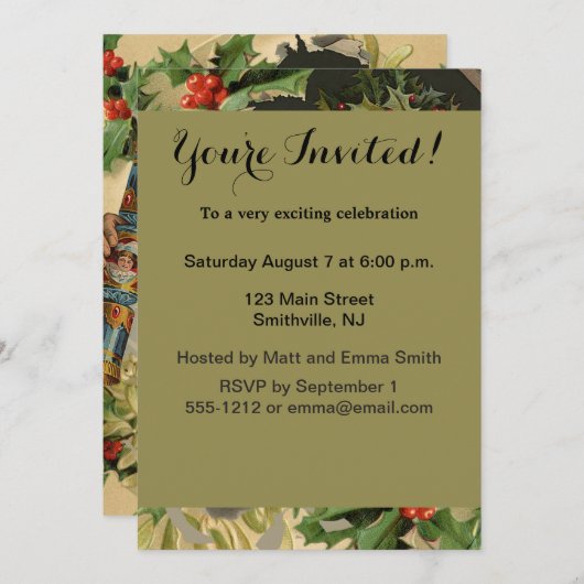 メリークリスマスサンタクロースアンティーククラシック 招待状 (正面/裏面)