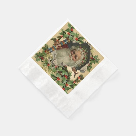メリークリスマスサンタクロースアンティーククラシック 縁ありカクテルナプキン (角)