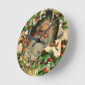 メリークリスマスサンタクロースホリー ラウンド壁時計 (傾斜)