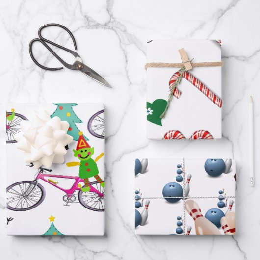 メリークリスマスサンタクロースボーリングノエル雪だるま ラッピングペーパーシート (正面)