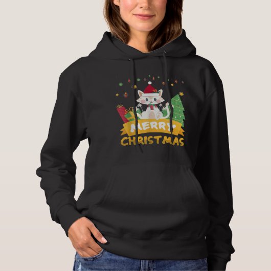 メリークリスマスサンタクロース猫好き パーカ (正面)