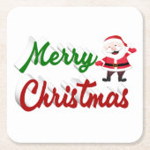 メリークリスマスサンタクロース赤い緑 スクエアペーパーコースター (正面)