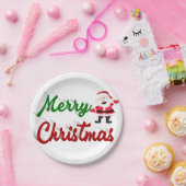 メリークリスマスサンタクロース赤い緑 ペーパープレート (パーティー)