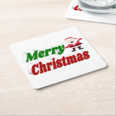 メリークリスマスサンタクロース赤グリーンタイポグラフィ スクエアペーパーコースター (アングル)