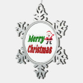 メリークリスマスサンタクロース赤グリーンタイポグラフィ スノーフレークピューターオーナメント (右)