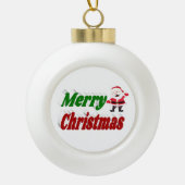 メリークリスマスサンタクロース赤グリーンタイポグラフィ セラミックボールオーナメント (正面)
