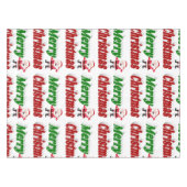 メリークリスマスサンタクロース赤グリーンタイポグラフィ テーブルクロス (正面(横))