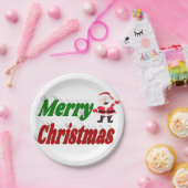 メリークリスマスサンタクロース赤グリーンタイポグラフィ ペーパープレート (パーティー)