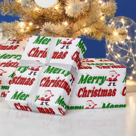 メリークリスマスサンタクロース赤グリーンタイポグラフィ ラッピングペーパー