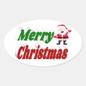 メリークリスマスサンタクロース赤グリーンタイポグラフィ 楕円形シール (正面)