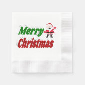 メリークリスマスサンタクロース赤グリーンタイポグラフィ 縁ありカクテルナプキン (正面)